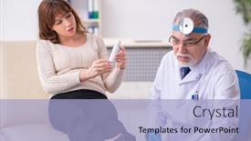  Presentation with otorhinolaryngologist - Audience pleasing slides consisting of young-woman-visiting-old-male backdrop and a light blue colored foreground