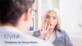  Presentation with psychiatrist - Slide set featuring young woman visiting psychiatrist man doctor for consultation background and a sky blue colored foreground