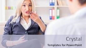  Presentation with psychiatrist - Amazing slide deck having young woman visiting psychiatrist man doctor for consultation backdrop and a light blue colored foreground