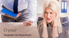  Presentation with psychiatrist - Slide deck featuring young-woman-visiting-psychiatrist-man background and a coral colored foreground