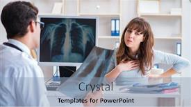  Presentation with dental radiology panoramic x ray - Beautiful PPT theme featuring young woman visiting radiologist for x-ray exam backdrop and a light blue colored foreground