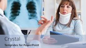  Presentation with radiologist - Colorful presentation theme enhanced with young-woman-visiting-radiologist backdrop and a light blue colored foreground