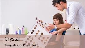  Presentation with barber - Amazing slide set having young woman visiting young handsome backdrop and a coral colored foreground