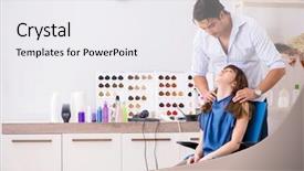  Presentation with barber - Audience pleasing slide set consisting of young woman visiting young handsome backdrop and a  colored foreground