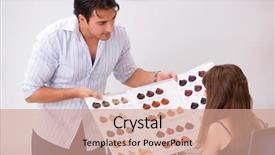  Presentation with barber - Cool new presentation theme with young woman visiting young handsome backdrop and a coral colored foreground