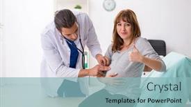  Presentation with gynecologist - Amazing presentation having young-woman-visting-young-male backdrop and a light blue colored foreground