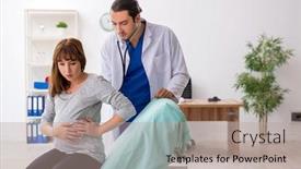  Presentation with gynecologist - PPT layouts featuring young-woman-visting-young-male background and a mint green colored foreground