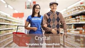  Presentation with helping man - Presentation theme featuring young-woman-volunteer-helping background and a coral colored foreground