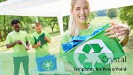  Presentation with garbage - Amazing PPT layouts having young-woman-volunteers-collecting-garbage backdrop and a seafoam green colored foreground