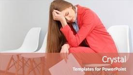  Presentation with interview - PPT layouts consisting of young woman waiting for interview indoors background and a coral colored foreground