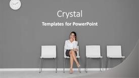  Presentation with job interview - Audience pleasing theme consisting of young woman waiting for job backdrop and a gray colored foreground