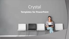  Presentation with job interview - Beautiful theme featuring young woman waiting for job interview in hall backdrop and a gray colored foreground