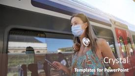  Presentation with train railway - Theme consisting of young-woman-waiting-for-train background and a violet colored foreground