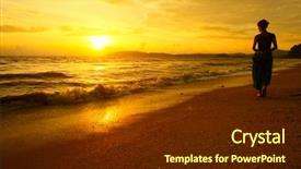  Presentation with sunset beach - Presentation theme enhanced with young woman walking on beach background and a tawny brown colored foreground