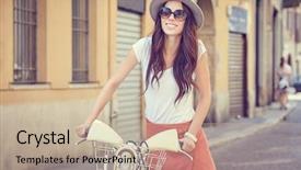  Presentation with bicycle - Colorful slide deck enhanced with young woman walking with her backdrop and a soft green colored foreground