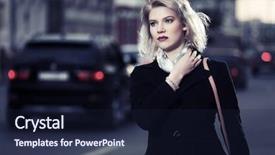  Presentation with street - Presentation theme consisting of young woman walking background and a navy blue colored foreground