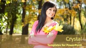  Presentation with fall foliage - Presentation design having young woman walking in the autumn park beauty nature scene with colorful foliage background yellow trees and leaves at fall season autumn outdoor lifestyle happy smiling woman relax on fall leaves background and a tawny brown colored foreground