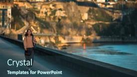  Presentation with city - Slide set featuring young-woman-walks-along background and a tawny brown colored foreground