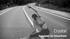  Presentation with black road - Cool new PPT theme with young-woman-warms-up-before backdrop and a gray colored foreground
