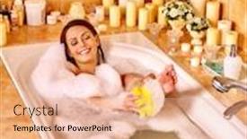  Presentation with wash - Presentation theme featuring young woman wash leg in bathtube background and a coral colored foreground