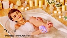  Presentation with wash - PPT theme enhanced with young woman wash leg and heel in bathtube background and a coral colored foreground