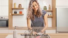  Presentation with kitchen - Amazing presentation theme having young-woman-washing-dishes backdrop and a coral colored foreground