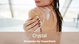  Presentation with soap - Slide set consisting of young woman washing her body background and a coral colored foreground