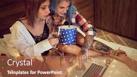  Presentation with movie - Theme consisting of young-woman-watch-christmas-movie background and a coral colored foreground