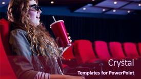  Presentation with cinema - Colorful presentation theme enhanced with young woman watching a 3d film at the cinema backdrop and a violet colored foreground