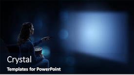  Presentation with movie - PPT theme featuring young-woman-watching-movie-mixed background and a navy blue colored foreground