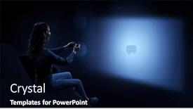  Presentation with movie - PPT theme enhanced with young-woman-watching-movie-mixed background and a navy blue colored foreground