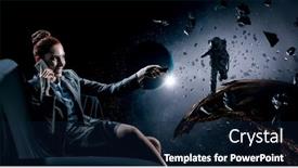  Presentation with movie - Slides having young-woman-watching-movie-mixed background and a navy blue colored foreground