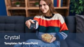  Presentation with movie - Slides featuring young-woman-watching-movie-sitting background and a ocean colored foreground