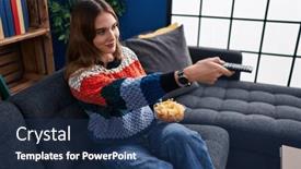  Presentation with movie - Slide deck with young-woman-watching-movie-sitting background and a  colored foreground