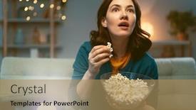  Presentation with movies - Slide deck consisting of young-woman-watching-projector-tv background and a coral colored foreground