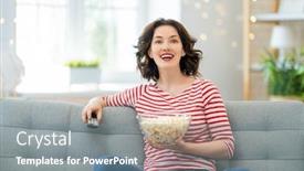  Presentation with movies - Amazing slide set having young-woman-watching-tv-movies backdrop and a gray colored foreground