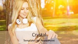  Presentation with live video streaming - PPT theme featuring young woman watching video stream background and a coral colored foreground