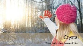 Presentation with goodbye - Presentation enhanced with young woman waving goodbye to winter background and a soft green colored foreground