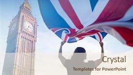  Presentation with brexit - PPT layouts having young woman waving uk flag background and a cream colored foreground