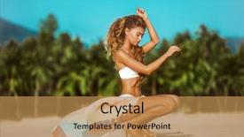  Presentation with tropical - Slides having young woman wearing a colorfull background and a coral colored foreground