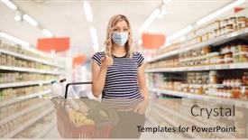  Presentation with face mask - Slide set having young-woman-wearing-a-protective background and a coral colored foreground