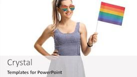  Presentation with rainbow flag - Cool new PPT theme with young-woman-wearing-a-rainbow backdrop and a white colored foreground