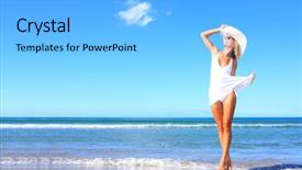  Presentation with young woman wearing boxer gloves - Beautiful presentation theme featuring young woman wearing a white backdrop and a light gray colored foreground