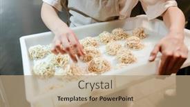  Presentation with refrigerator - Slide set consisting of young-woman-wearing-apron-putting background and a coral colored foreground