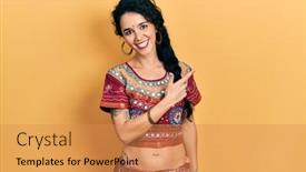  Presentation with finger - PPT layouts consisting of young-woman-wearing-bindi background and a gold colored foreground