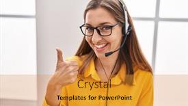  Presentation with call center - Slides with young-woman-wearing-call-center background and a  colored foreground