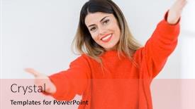  Presentation with hug - Audience pleasing slides consisting of young-woman-wearing-casual-red backdrop and a red colored foreground