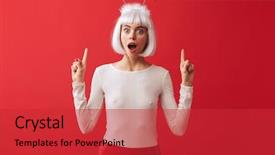  Presentation with golden christmas trumpet and red - Slide set with young woman wearing christmas carnival background and a red colored foreground