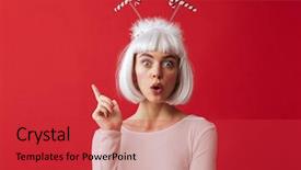  Presentation with christmas red - PPT theme having young woman wearing christmas carnival background and a red colored foreground