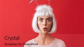  Presentation with golden christmas trumpet and red - Audience pleasing slide set consisting of young woman wearing christmas carnival backdrop and a red colored foreground